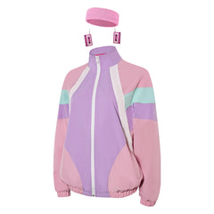 3Pcs/Set Retro 80S Casual Jackets Lightweight Pink Purple Colorblocked Bomber Windbreaker Halloween Cosplay Costume Disguise For Adult Men Women