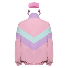 3Pcs/Set Retro 80S Casual Jackets Lightweight Pink Purple Colorblocked Bomber Windbreaker Halloween Cosplay Costume Disguise For Adult Men Women