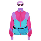 6Pcs/Set Retro 80S Rose Red Colorblocked Tracksuits Cosplay Costume Disguise For Adult Men Women Halloween Carnival Party Suit