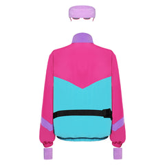 6Pcs/Set Retro 80S Rose Red Colorblocked Tracksuits Cosplay Costume Disguise For Adult Men Women Halloween Carnival Party Suit