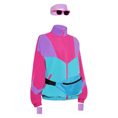 6Pcs/Set Retro 80S Rose Red Colorblocked Tracksuits Cosplay Costume Disguise For Adult Men Women Halloween Carnival Party Suit