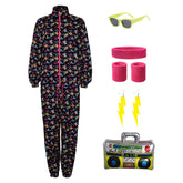 8 Pcs/Set Retro 80S Vintage Black Printed Unisex Set Tracksuits Cosplay Costume Disguise For Adult Men Women Halloween Carnival Party Suit