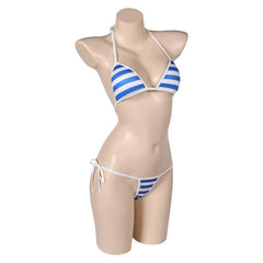 Street Fighter 7 Cammy 2 Piece Bikinis Set Sexy Blue Striped Swimsuit Cosplay Costume Outfits Halloween Carnival Suit