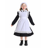 Thanksgiving Retro Kids Girls Colonial Style Black Pastoral Maid Dress Cosplay Outfits Halloween Party Suit