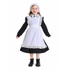 Thanksgiving Retro Kids Girls Colonial Style Black Pastoral Maid Dress Cosplay Outfits Halloween Party Suit