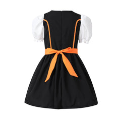 The Munich Oktoberfest Kids Girls Orange Maid Dress Apron 2 Piece Set Cosplay Outfits Halloween Party Suit
