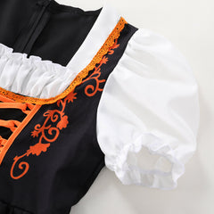 The Munich Oktoberfest Kids Girls Orange Maid Dress Apron 2 Piece Set Cosplay Outfits Halloween Party Suit