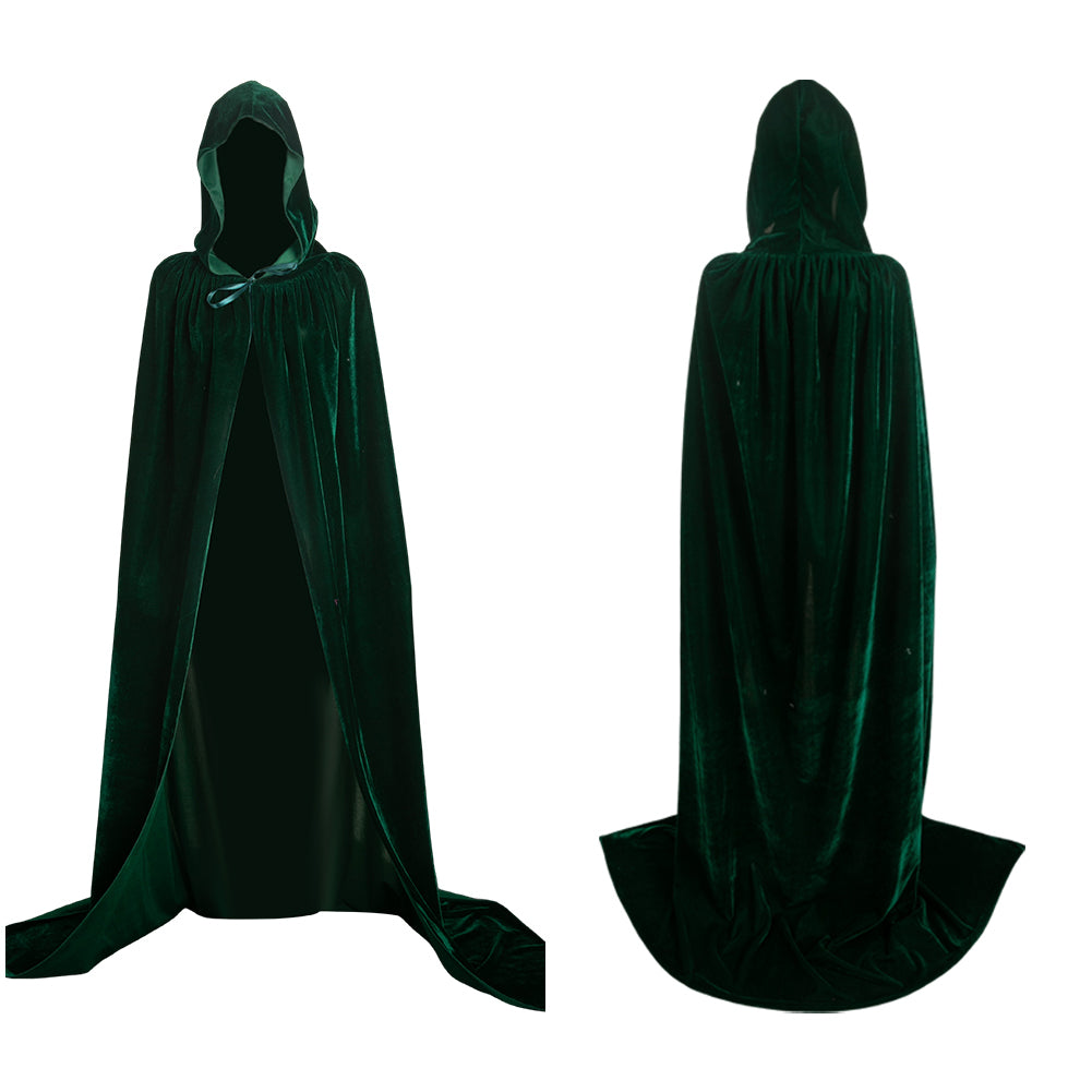Thickened Gold Velvet Dark Green Cosplay Hooded Cloak Halloween Costume Accessories Props