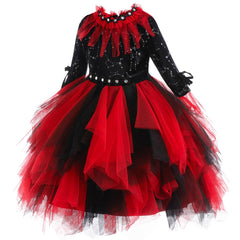 Vampire Witch Cosplay Red Mesh Dress For Kids Girls Outfits Halloween Party Suit