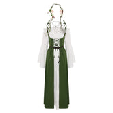 Women Ladies Renaissance Retro 6 Piece Set Green Dress Cosplay Costume Outfits Halloween Carnival Suit