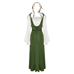 Women Ladies Renaissance Retro 6 Piece Set Green Dress Cosplay Costume Outfits Halloween Carnival Suit