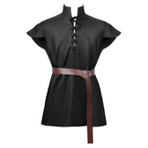 Medieval Renaissance Vintage Men‘s Cosplay Costume Loose Sleevesless Stand Collar Shirt Lace-Up Shirt