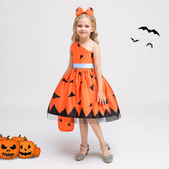 Kids Girls Funny Pumpkin Cosplay Dress Halloween Carnival Costume Dress Up - INSWEAR