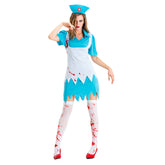 Halloween Horror Blue Nurse Costume Cosplay Costume Female Nurse Costume - INSWEAR