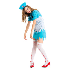 Halloween Horror Blue Nurse Costume Cosplay Costume Female Nurse Costume - INSWEAR