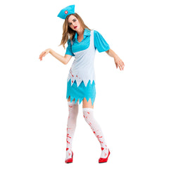 Halloween Horror Blue Nurse Costume Cosplay Costume Female Nurse Costume - INSWEAR