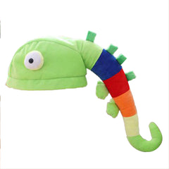 Plush Chameleon Hat Cap Costume Fuzzy Furry Animal Hats Party Photo Booth Props for Kids and Adults - INSWEAR