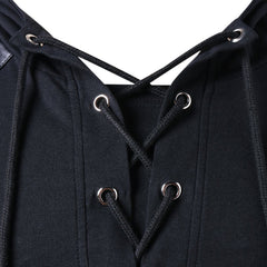 Men Gothic Steampunk Hoodie with Leather Straps Long Sleeve Lace up Hooded Pullover Sweatshirt - INSWEAR