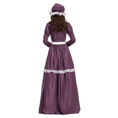 Women American Pioneer Colonial Dress Prairie Costume with Bonnet - INSWEAR