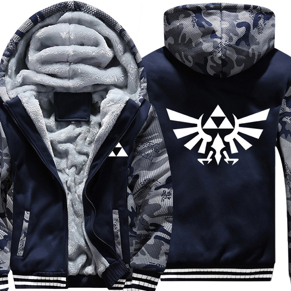 Men The Legend Of Zelda Triforce Coat Adult Thicken Velvet Winter Fleece Zip Up Hoodie Winter Jacket - INSWEAR