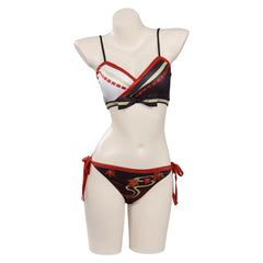 Women Genshin Impact Kaedehara Kazuha Cosplay Two Piece Swimsuit with Sheer Kimono Cardigan Cover Up - INSWEAR