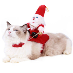 Funny Cute Pet Costume Santa Riding Cat Dog Outfits Christmas Party Clothes Fancy New Year Clothes - INSWEAR