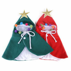 Pet Christmas Costume Puppy Xmas Cloak with Star and Pompoms Cat Dog Santa Hooded Cape Party Cosplay Clothes - INSWEAR