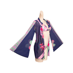 Cyberpunk Edgerunner Rebecca Women Cosplay Two Piece Swimsuit with Sheer Kimono Cardigan Cover Up