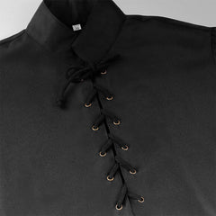 Medieval Renaissance Vintage Men‘s Cosplay Costume Loose Sleevesless Stand Collar Shirt Lace-Up Shirt