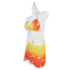Women Demon Slayer: Kimetsu no Yaiba Agatsuma Zenitsu Cosplay Two Pieces Bikini Swimsuit Set Halter Neck Swimwear Bathing Suit