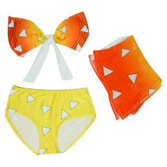 Women Demon Slayer: Kimetsu no Yaiba Agatsuma Zenitsu Cosplay Two Pieces Bikini Swimsuit Set Halter Neck Swimwear Bathing Suit