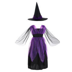 Kids Girls Halloween Costume Purple Witch Cosplay Dress Children Clothing Masquerade Child Show Outfits - INSWEAR