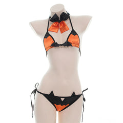 Pumpkin Bat Bikini Shorts Set Cosplay Costume Outfits Halloween Carnival Suit - INSWEAR