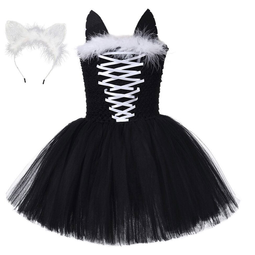 Girls Cartoon Cat Cosplay Costume Dress Halloween Carnival Party Disguise Suit