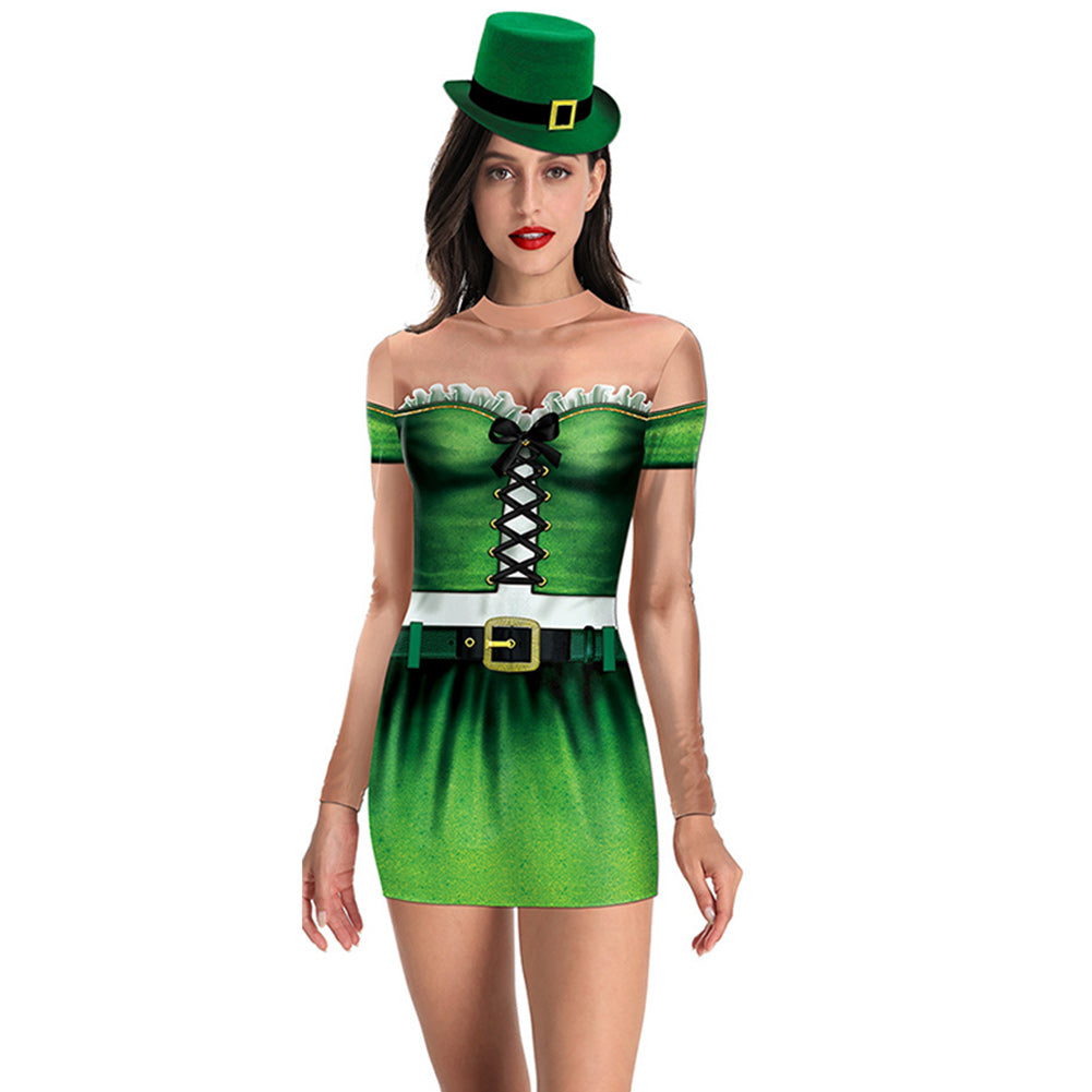 Turtleneck Women's St. Patrick's Day Print Sexy Bodycon Tight Long Sleeve Mini T Shirts Dresses - INSWEAR