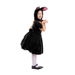 Kids Girls Kawaii Rabbit Costume with Rabbit Ear Hat Halloween Performance Animal Party Flannel Dress - INSWEAR