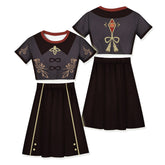 Women Genshin Impact Hutao Cosplay 2 Pieces Outfits Short Sleeves Crop Top + A Line Skirt Sets - INSWEAR