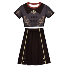 Women Genshin Impact Hutao Cosplay 2 Pieces Outfits Short Sleeves Crop Top + A Line Skirt Sets - INSWEAR