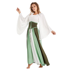 Renaissance Costumes Dress for Women Trumpet Sleeves Fancy Medieval Gothic Lace Up Dress - INSWEAR
