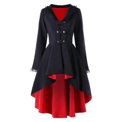 Women Winter Coat Back Lace Up High Low Women Outerwear Coats Fashion V-Neck Long Ladies Tops Overcoat - INSWEAR