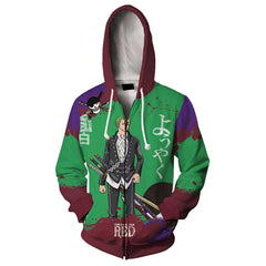 Unisex ONE PIECE FILM RED Hoodies Roronoa Zoro Printed Cosplay Hooded Sweatshirt Casual Streetwear Zip Up Hoodie - INSWEAR