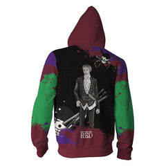 Unisex ONE PIECE FILM RED Hoodies Roronoa Zoro Printed Cosplay Hooded Sweatshirt Casual Streetwear Zip Up Hoodie - INSWEAR