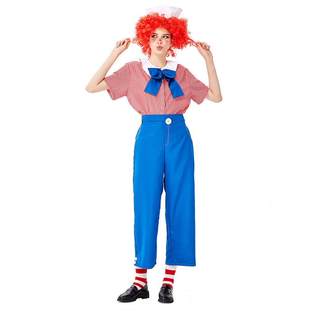 Halloween Women Humor Striped Clown Costume Fancy Cosplay Performance Outfit - INSWEAR