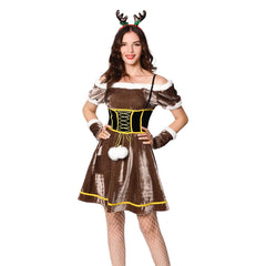 Women Christmas Deer Cosplay Costumes Off Shoulder Sexy Elk Dress Halloween Costumes Elk Costume - INSWEAR