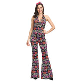 Women's Retro 1970's Hippie Dippie Jumpsuit Adults 70s Flower Power Hippy Suits - INSWEAR