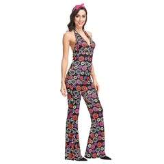 Women's Retro 1970's Hippie Dippie Jumpsuit Adults 70s Flower Power Hippy Suits - INSWEAR