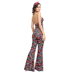 Women's Retro 1970's Hippie Dippie Jumpsuit Adults 70s Flower Power Hippy Suits - INSWEAR
