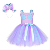 Girls Mermaid Tutu Dress Shell Pattern Halloween Dress Kids Princess Mermaid Tutu Dress Sequin Headband Set - INSWEAR