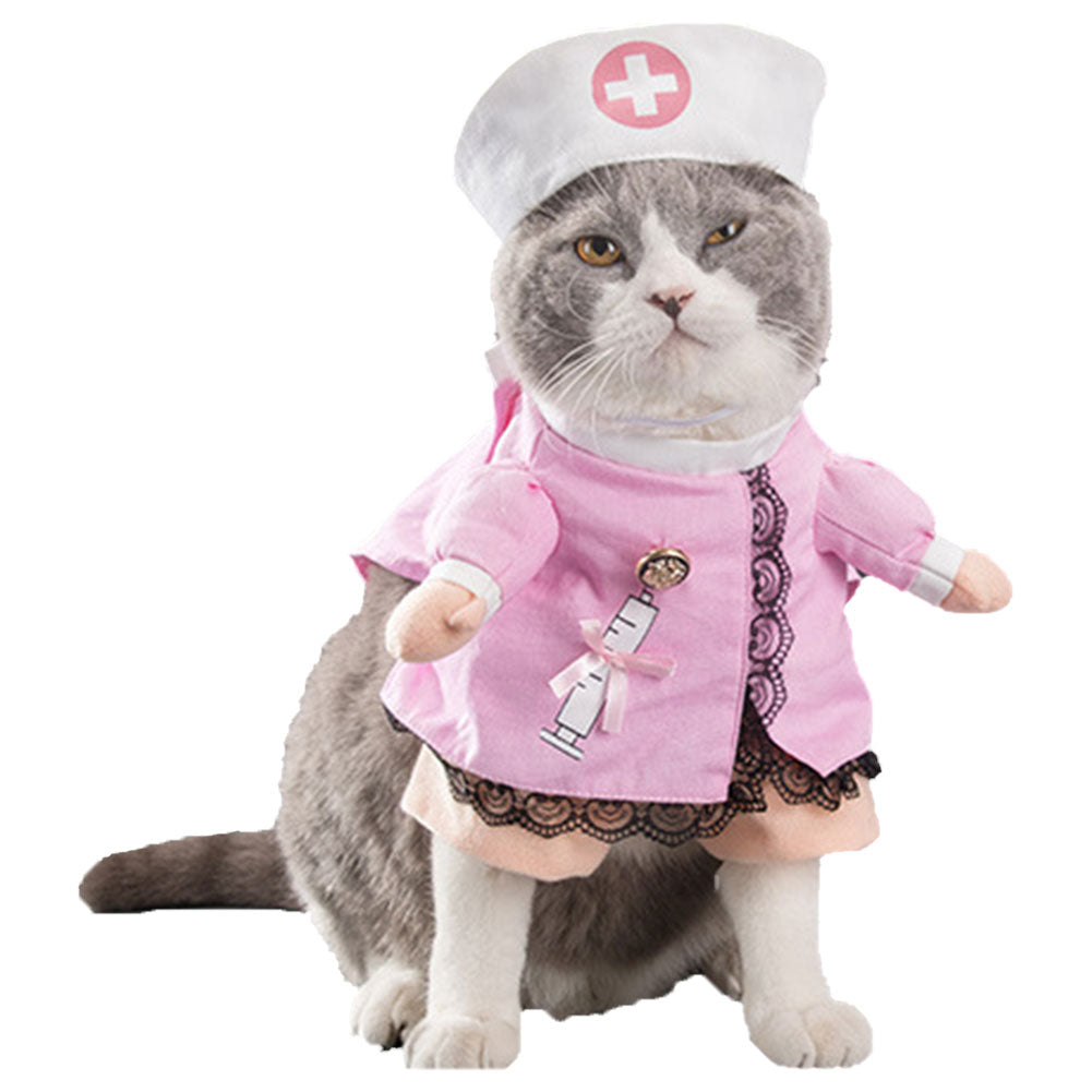 Halloween Pet Cosplay Upright Costume Pink Nurse Cat & Dog Apparel Outfit - INSWEAR