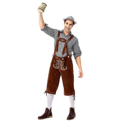 Men’s German Bavarian Oktoberfest Costume Set for Halloween Dress Up Party and Beer Festival Brown - INSWEAR